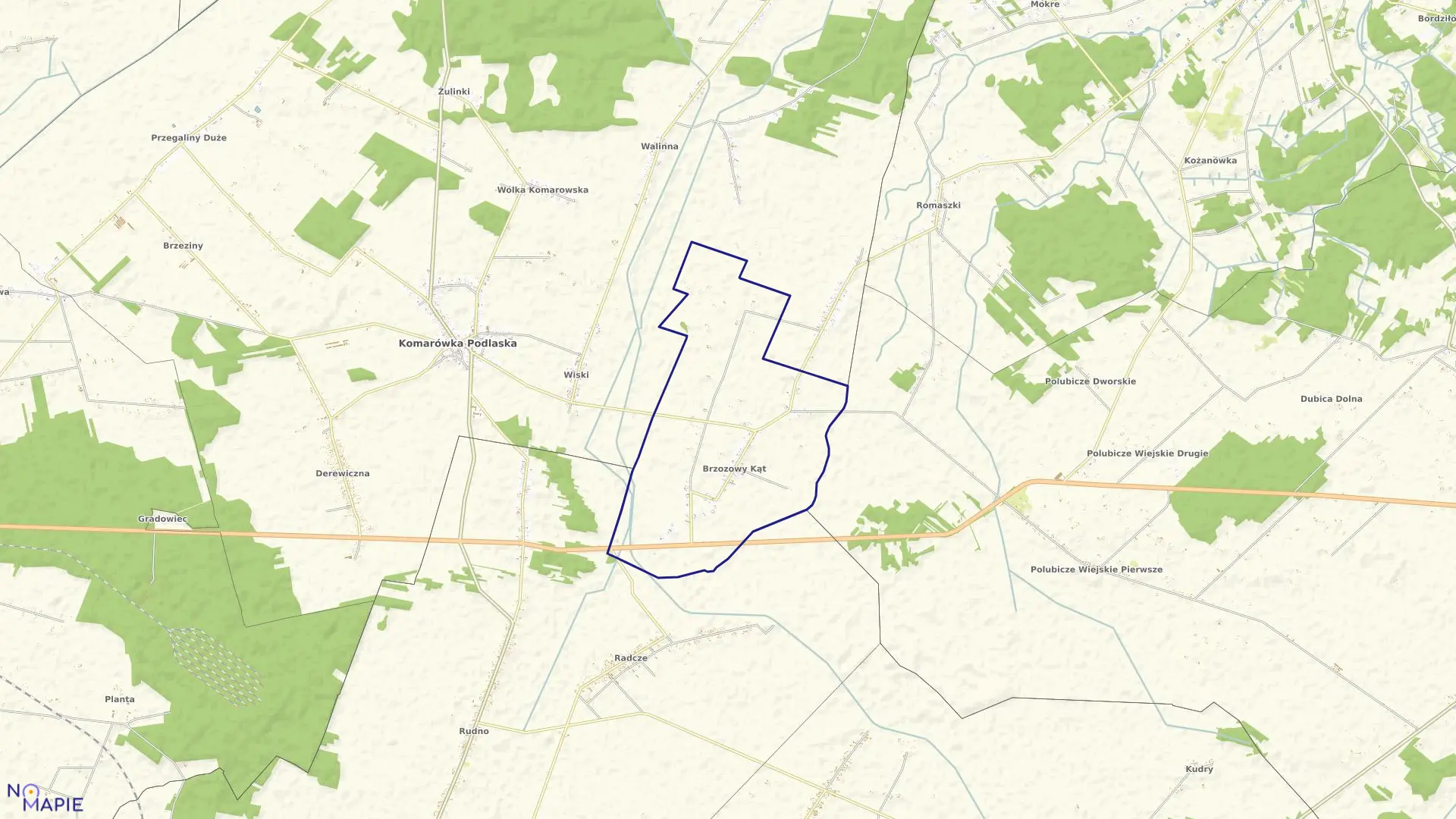 Mapa obrębu BRZOZOWY KĄT w gminie Komarówka Podlaska