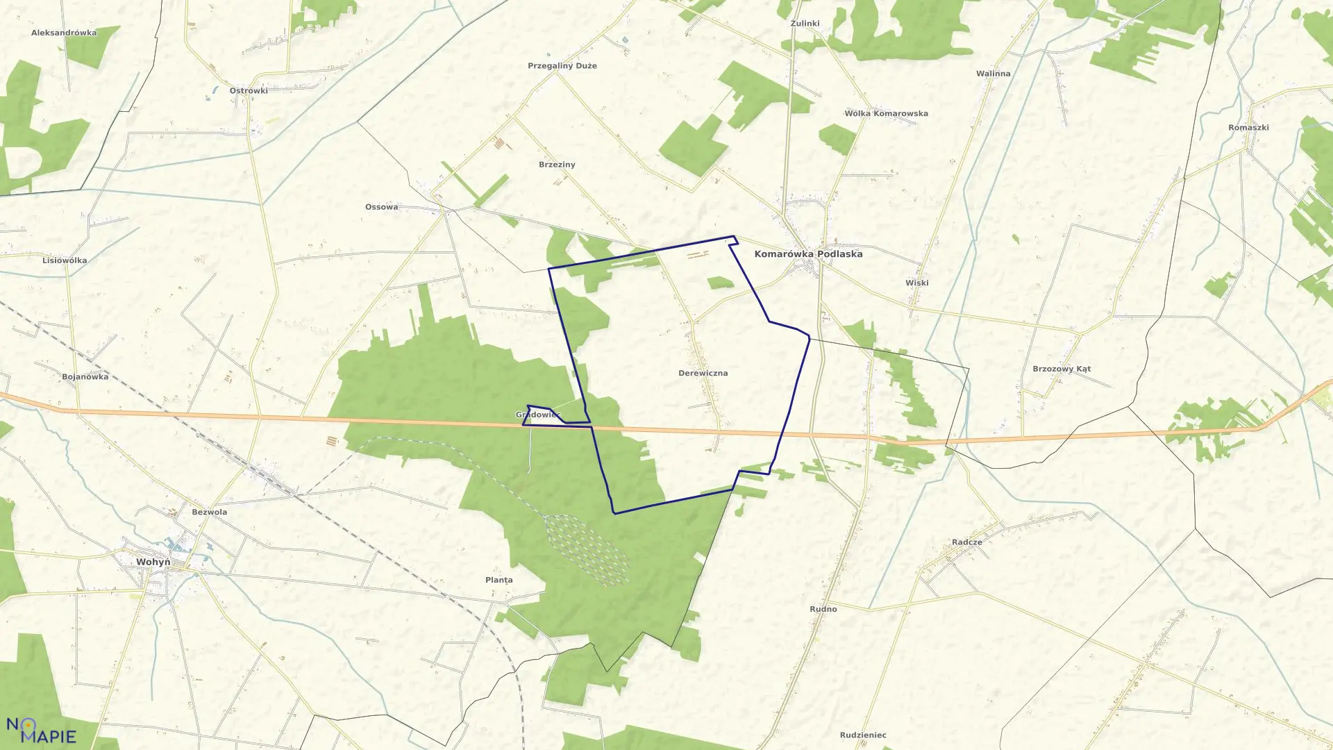 Mapa obrębu DEREWICZNA w gminie Komarówka Podlaska