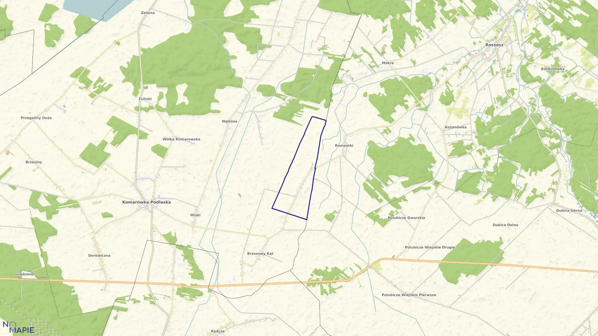 Mapa obrębu WORONIEC w gminie Komarówka Podlaska